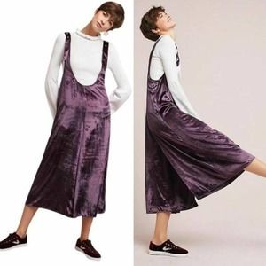 Anthropologie Maeve Purple Velvet Culotte Jumpsuit